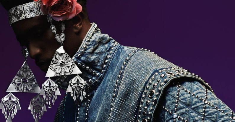 Accessorizing - Man in Silver Wreath with Flowers and Pendants